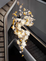Modern Ivory Glass Petal Floral Chandelier with Brass Finish for Living Room