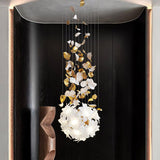 Modern Ivory Glass Petal Floral Chandelier with Brass Finish for Living Room