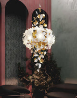Modern Ivory Glass Petal Floral Chandelier with Brass Finish for Living Room