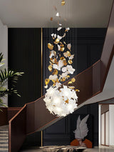 Modern Ivory Glass Petal Floral Chandelier with Brass Finish for Living Room