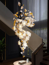 Modern Ivory Glass Petal Floral Chandelier with Brass Finish for Living Room