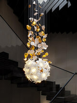 Modern Ivory Glass Petal Floral Chandelier with Brass Finish for Living Room
