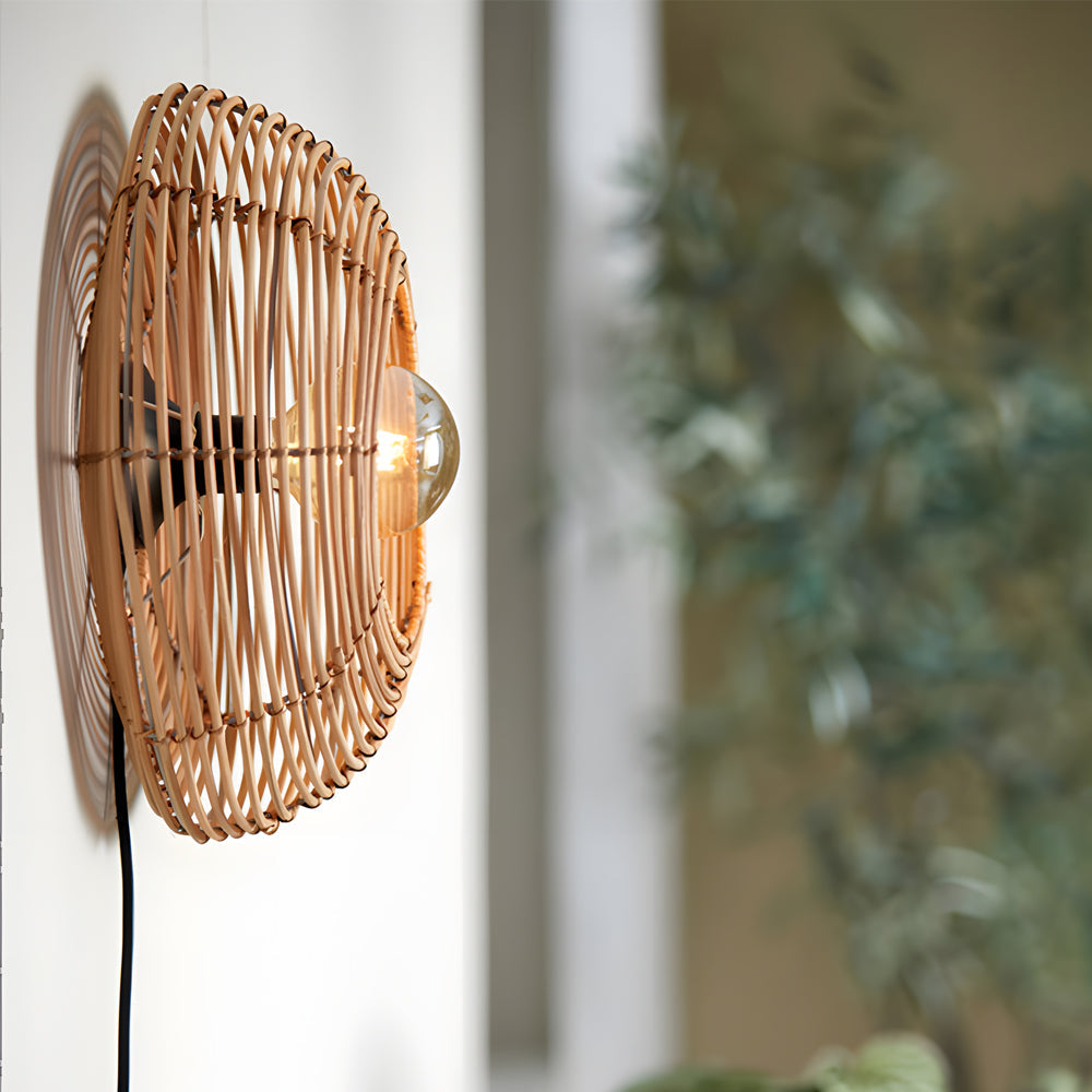 Modern Japanese Style Wabi Sabi Round Woven Pendant Light and Wall Sconce for Home Decor