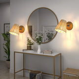 Modern Japanese Style Woven Rattan Wall Lamp 360 Degree Adjustable Sconce Light