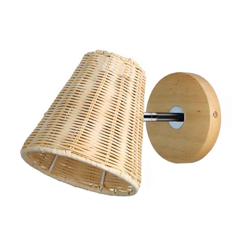 Modern Japanese Style Woven Rattan Wall Lamp 360 Degree Adjustable Sconce Light