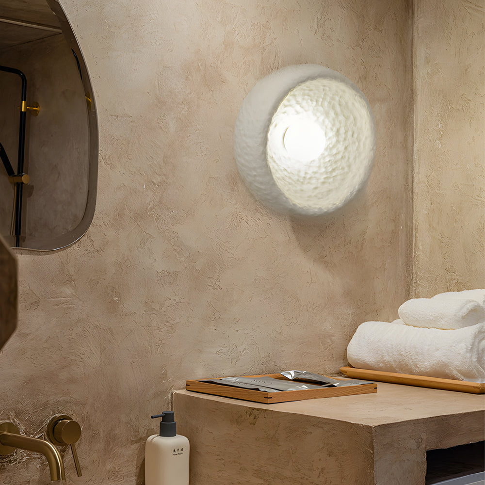 Modern Japanese Wabi Sabi Round Wall Sconce with Glass Shade for Bedroom and Living Room