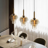 Modern Jolly Glass Pendant Light with Cognac Shades and Gold Finish Droplight