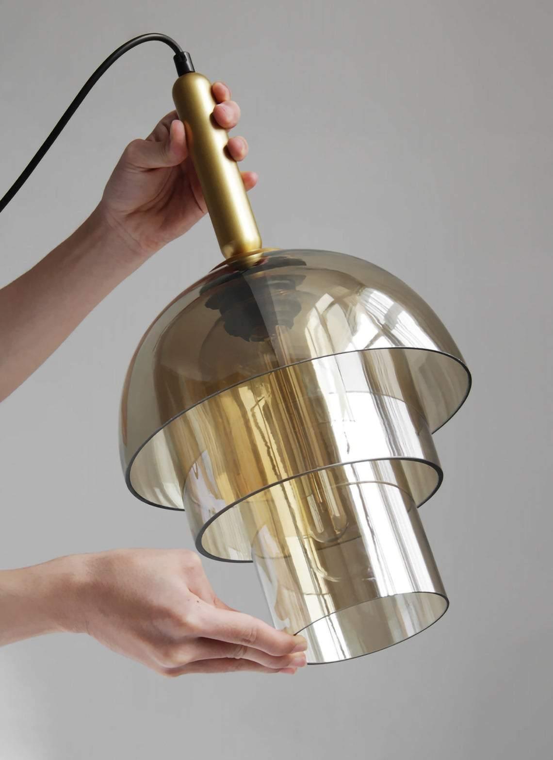 Modern Jolly Glass Pendant Light with Cognac Shades and Gold Finish Droplight