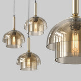 Modern Jolly Glass Pendant Light with Cognac Shades and Gold Finish Droplight