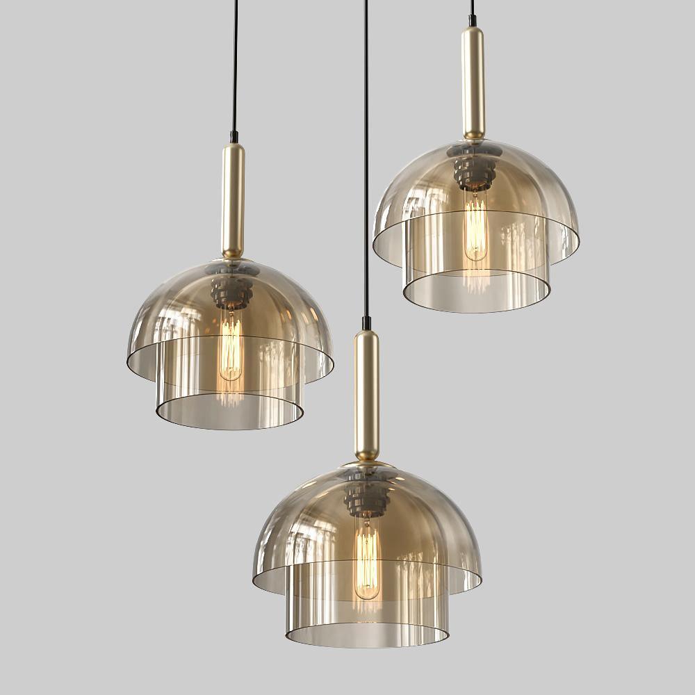 Modern Jolly Glass Pendant Light with Cognac Shades and Gold Finish Droplight