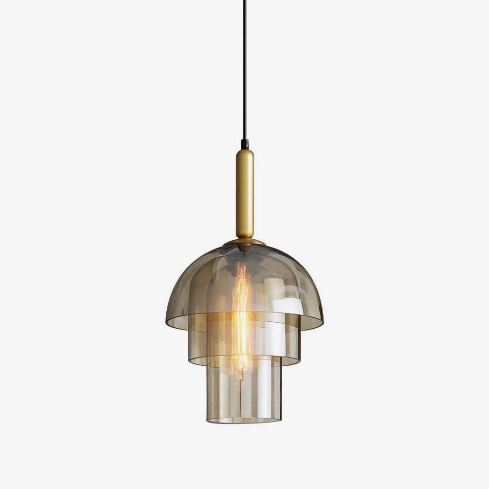 Modern Jolly Glass Pendant Light with Cognac Shades and Gold Finish Droplight