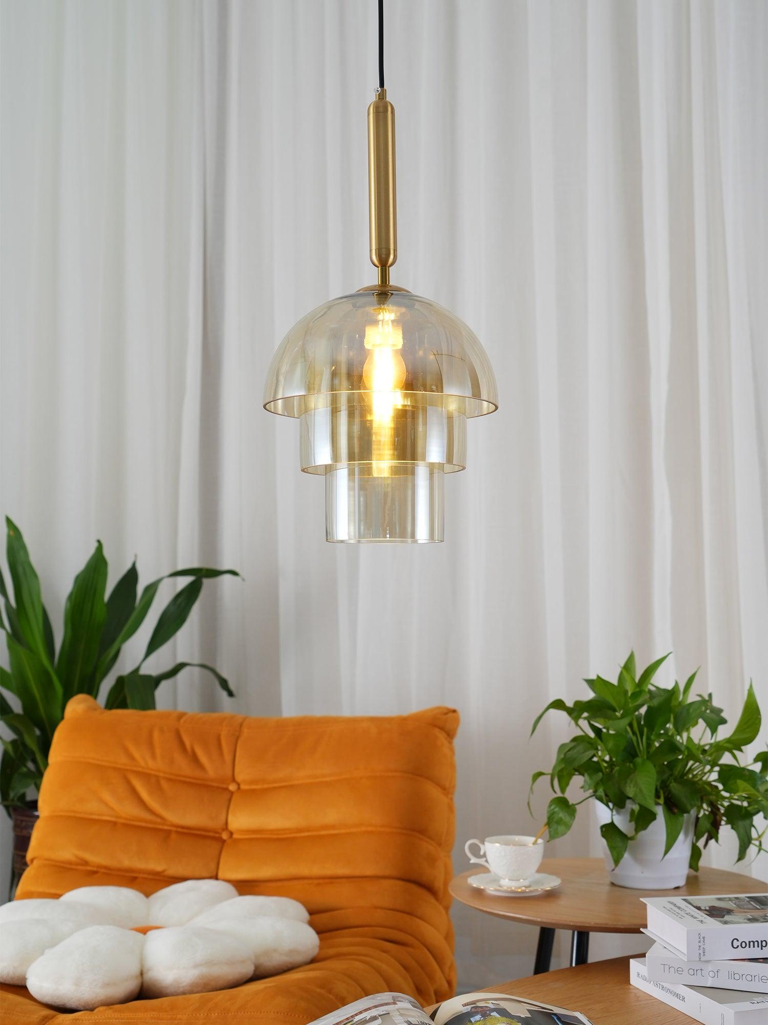 Modern Jolly Glass Pendant Light with Cognac Shades and Gold Finish Droplight