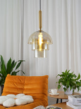 Modern Jolly Glass Pendant Light with Cognac Shades and Gold Finish Droplight