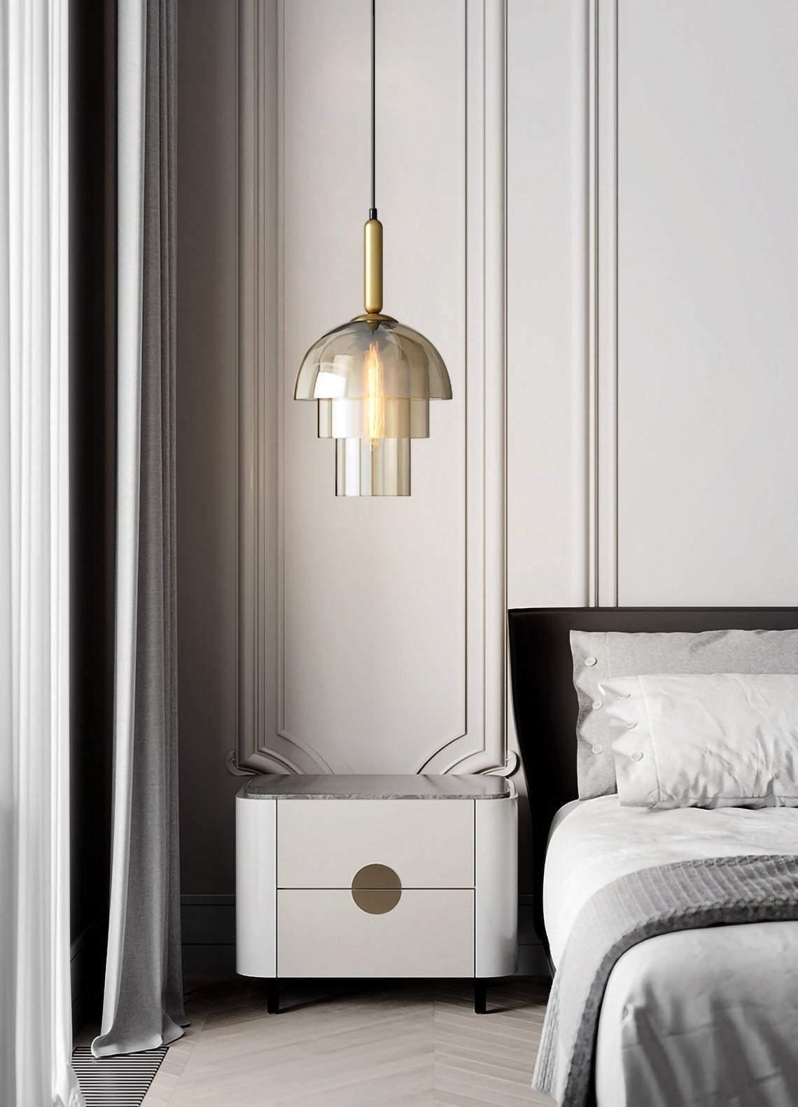 Modern Jolly Glass Pendant Light with Cognac Shades and Gold Finish Droplight
