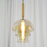 Modern Jolly Glass Pendant Light with Cognac Shades and Gold Finish Droplight