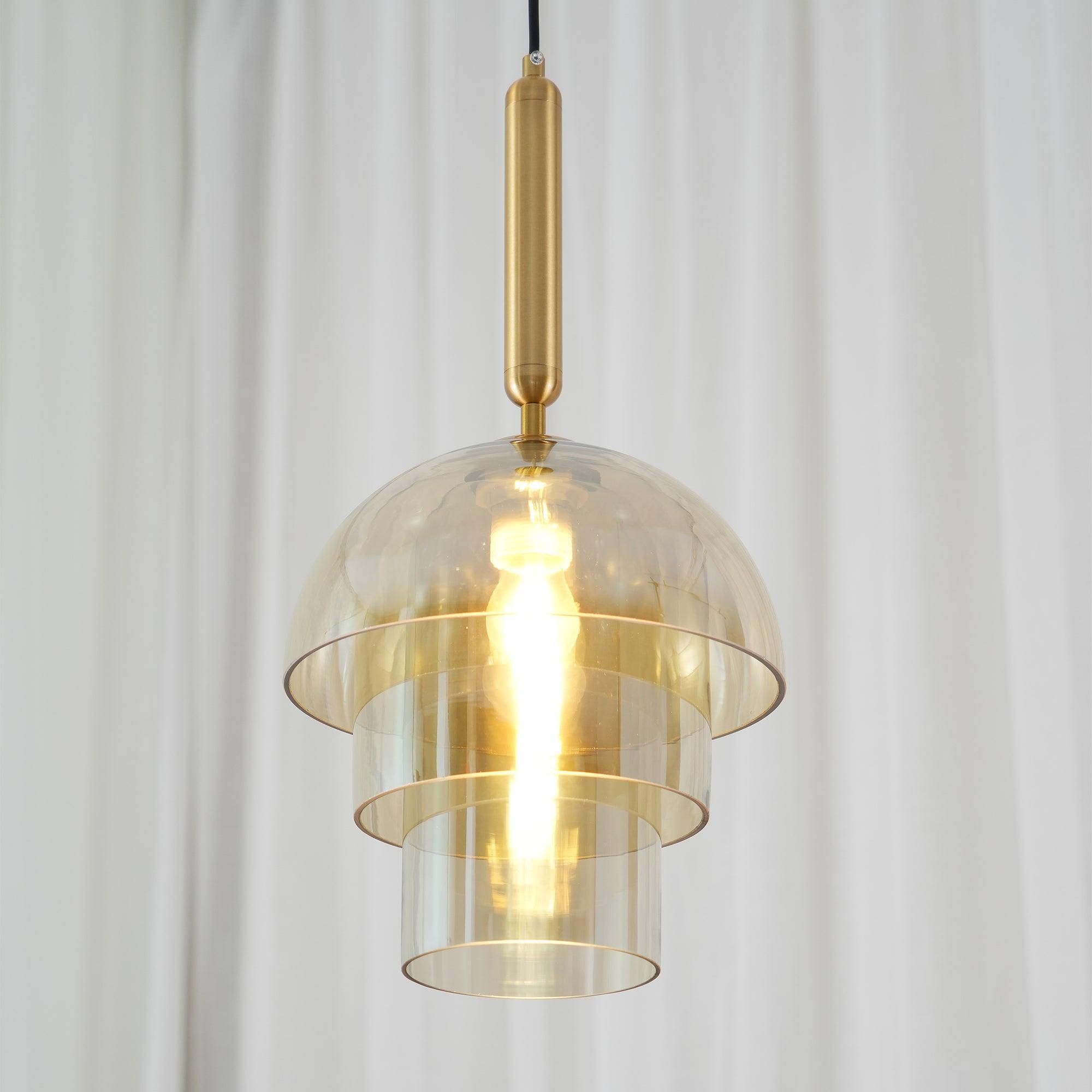Modern Jolly Glass Pendant Light with Cognac Shades and Gold Finish Droplight