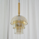 Modern Jolly Glass Pendant Light with Cognac Shades and Gold Finish Droplight