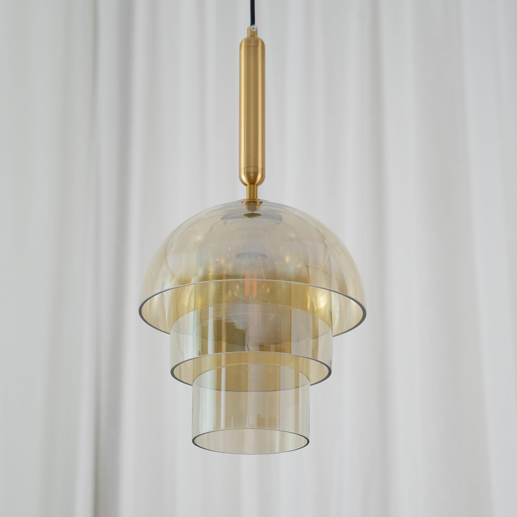 Modern Jolly Glass Pendant Light with Cognac Shades and Gold Finish Droplight