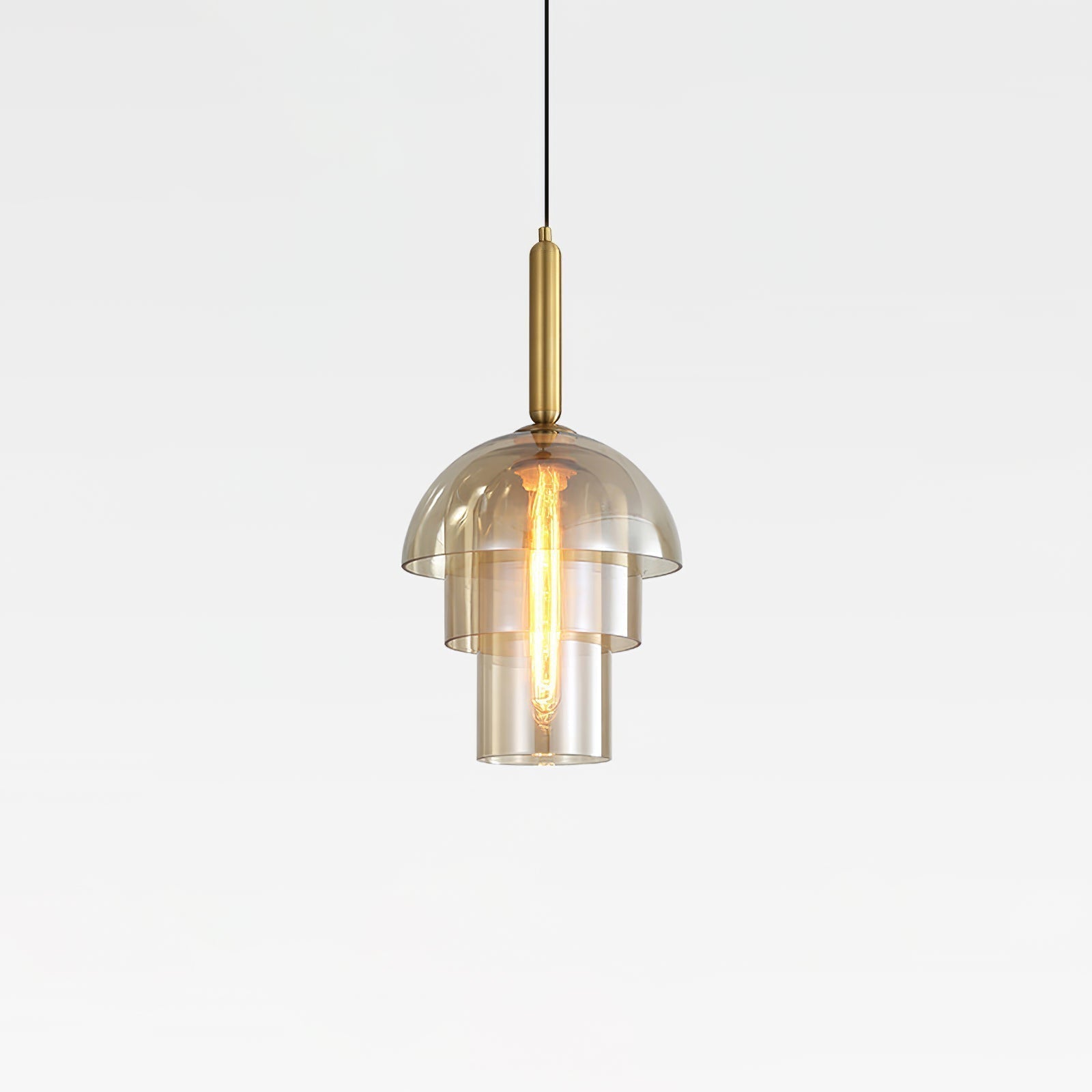 Modern Jolly Glass Pendant Light with Cognac Shades and Gold Finish Droplight
