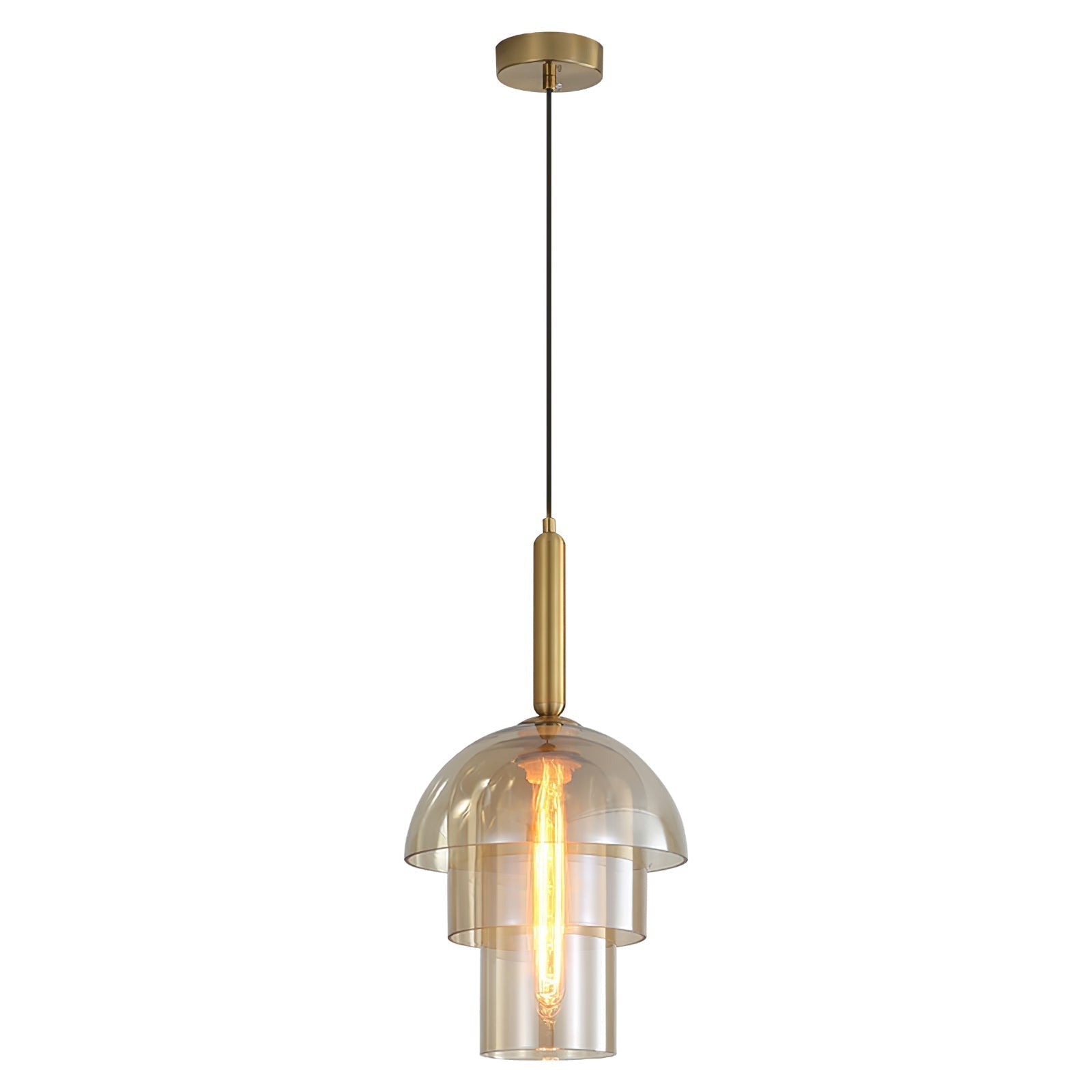 Modern Jolly Glass Pendant Light with Cognac Shades and Gold Finish Droplight