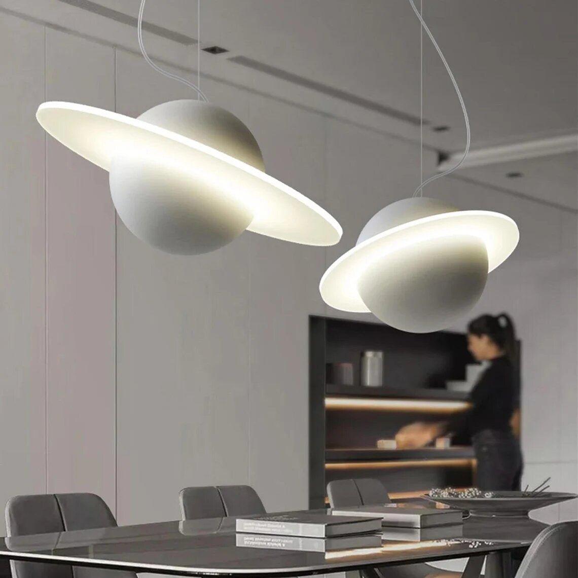 Modern Jupiter Ring LED Pendant Light Circular White Hanging Ceiling Lamp