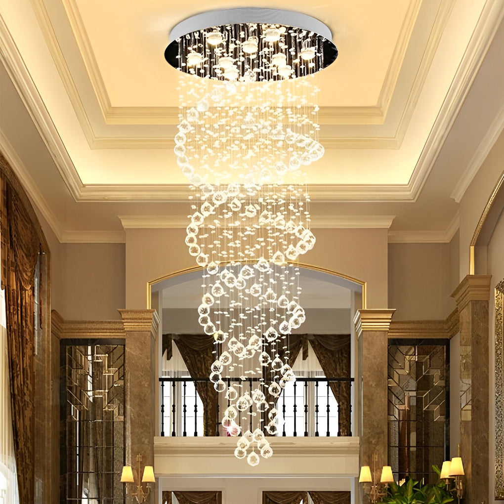Modern K9 Crystal Double Spiral LED Chandelier for Large Staircase and High Ceiling Villa
