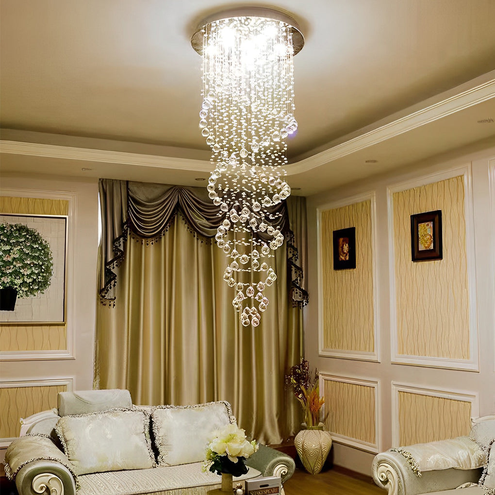 Modern K9 Crystal Double Spiral LED Chandelier for Large Staircase and High Ceiling Villa
