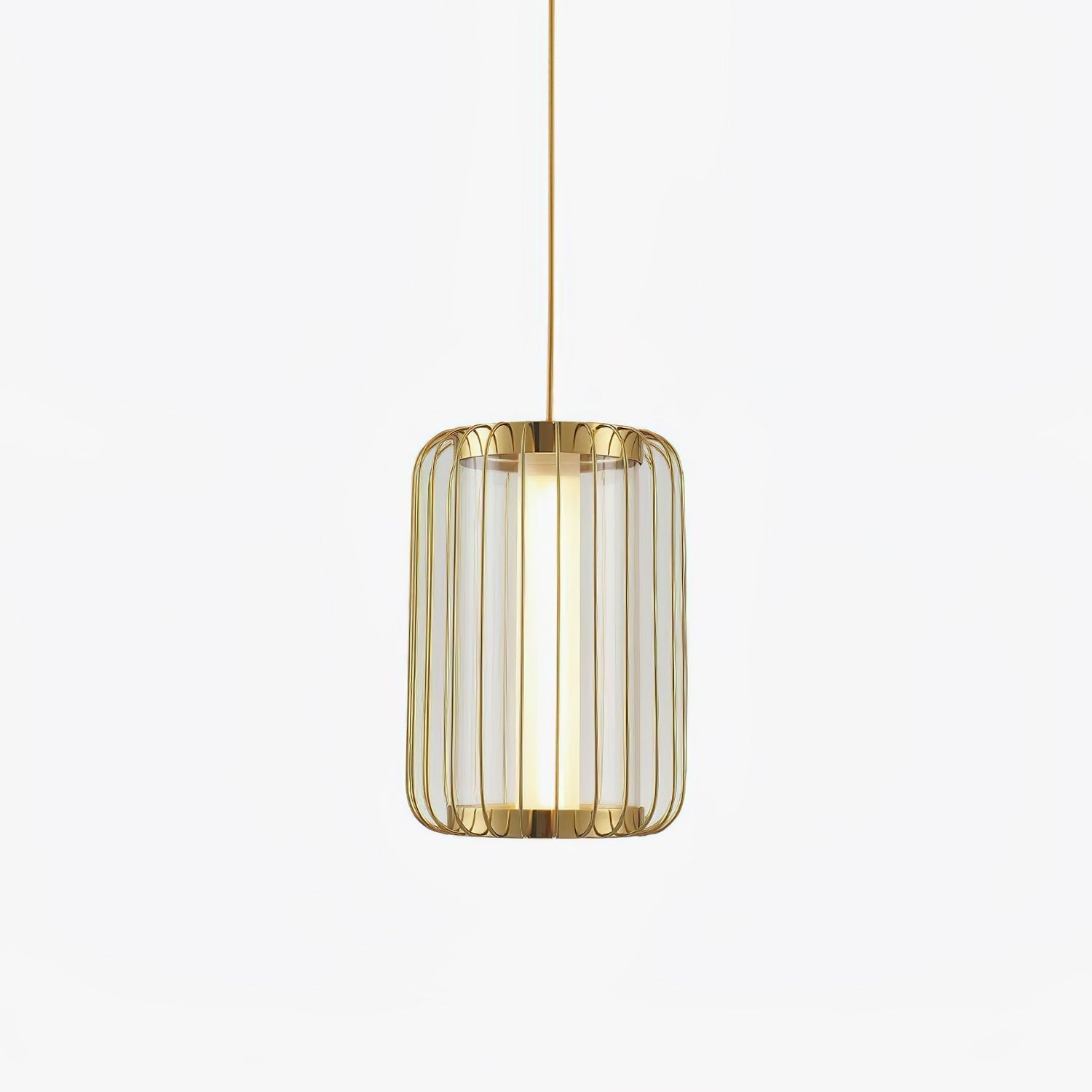 Modern Kai 2 Japanese Lantern Inspired LED Pendant Light Gold and Black Integrated Hanging Lamp