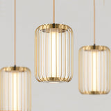 Modern Kai 2 Japanese Lantern Inspired LED Pendant Light Gold and Black Integrated Hanging Lamp