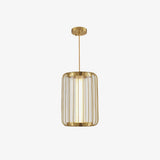 Modern Kai 2 Japanese Lantern Inspired LED Pendant Light Gold and Black Integrated Hanging Lamp