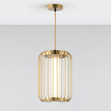 Modern Kai 2 Japanese Lantern Inspired LED Pendant Light Gold and Black Integrated Hanging Lamp