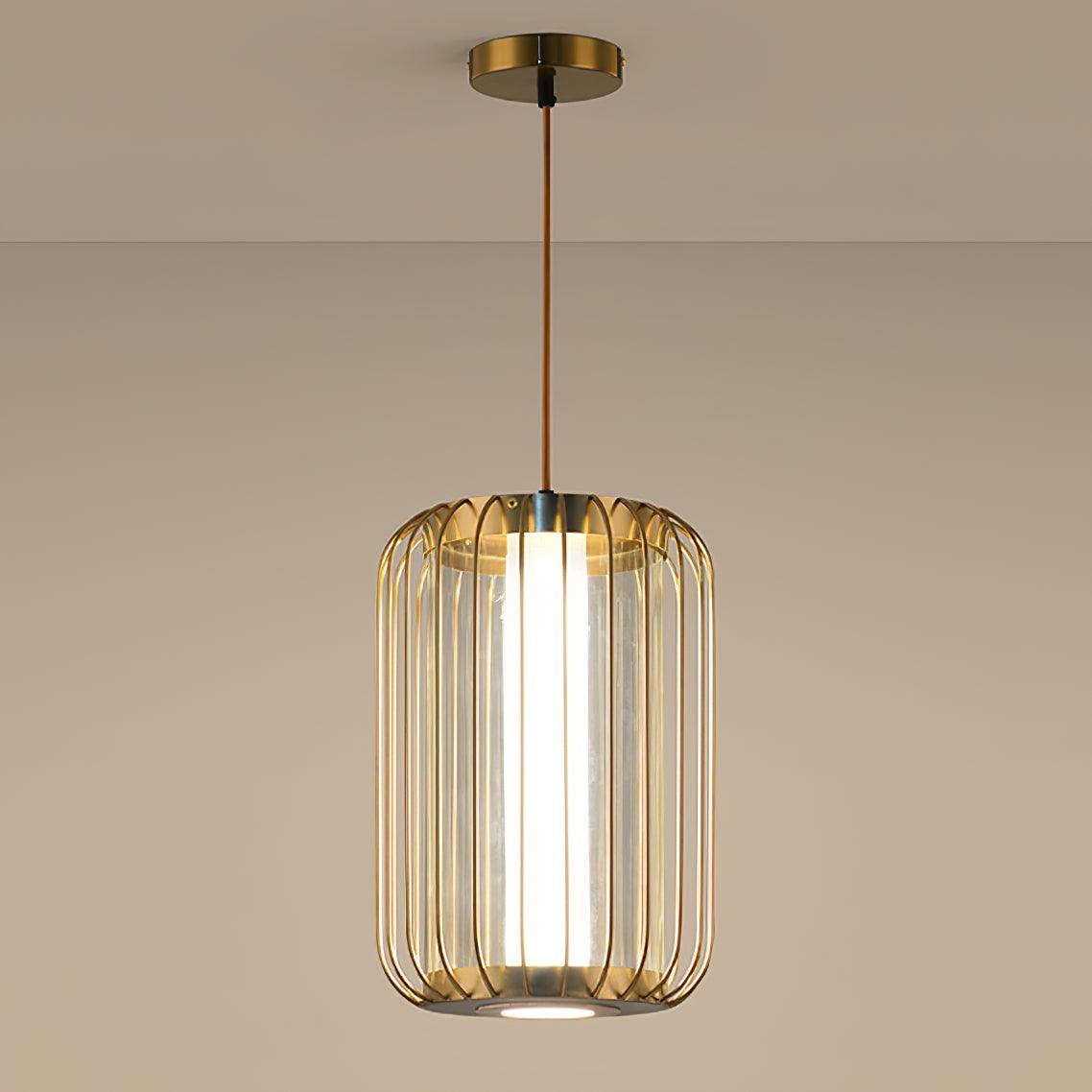 Modern Kai 2 Japanese Lantern Inspired LED Pendant Light Gold and Black Integrated Hanging Lamp