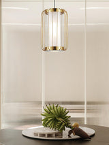 Modern Kai 2 Japanese Lantern Inspired LED Pendant Light Gold and Black Integrated Hanging Lamp