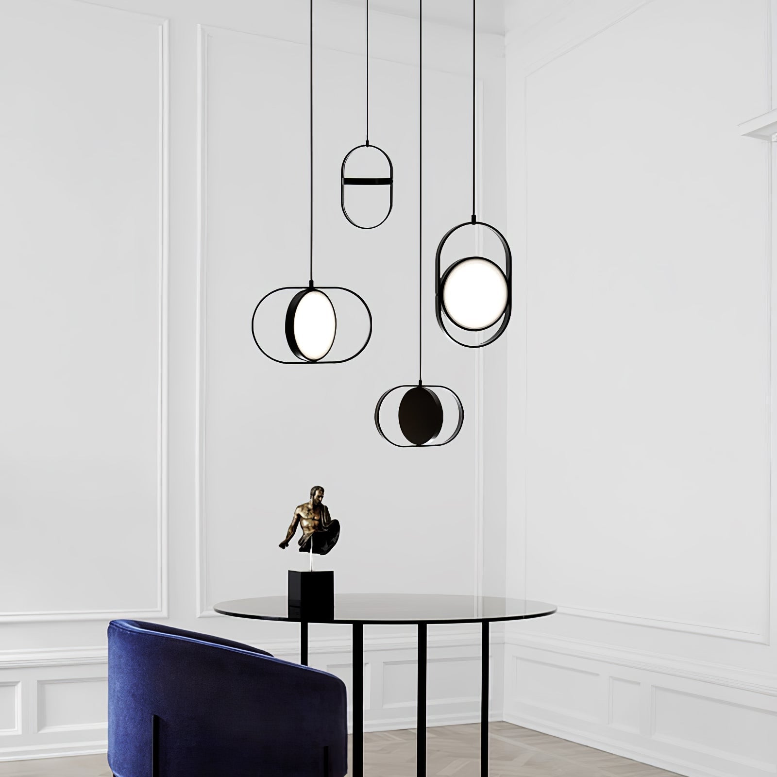 Modern KUU Rotating Circle LED Pendant Light Moon Inspired Adjustable Ring Hanging Lamp
