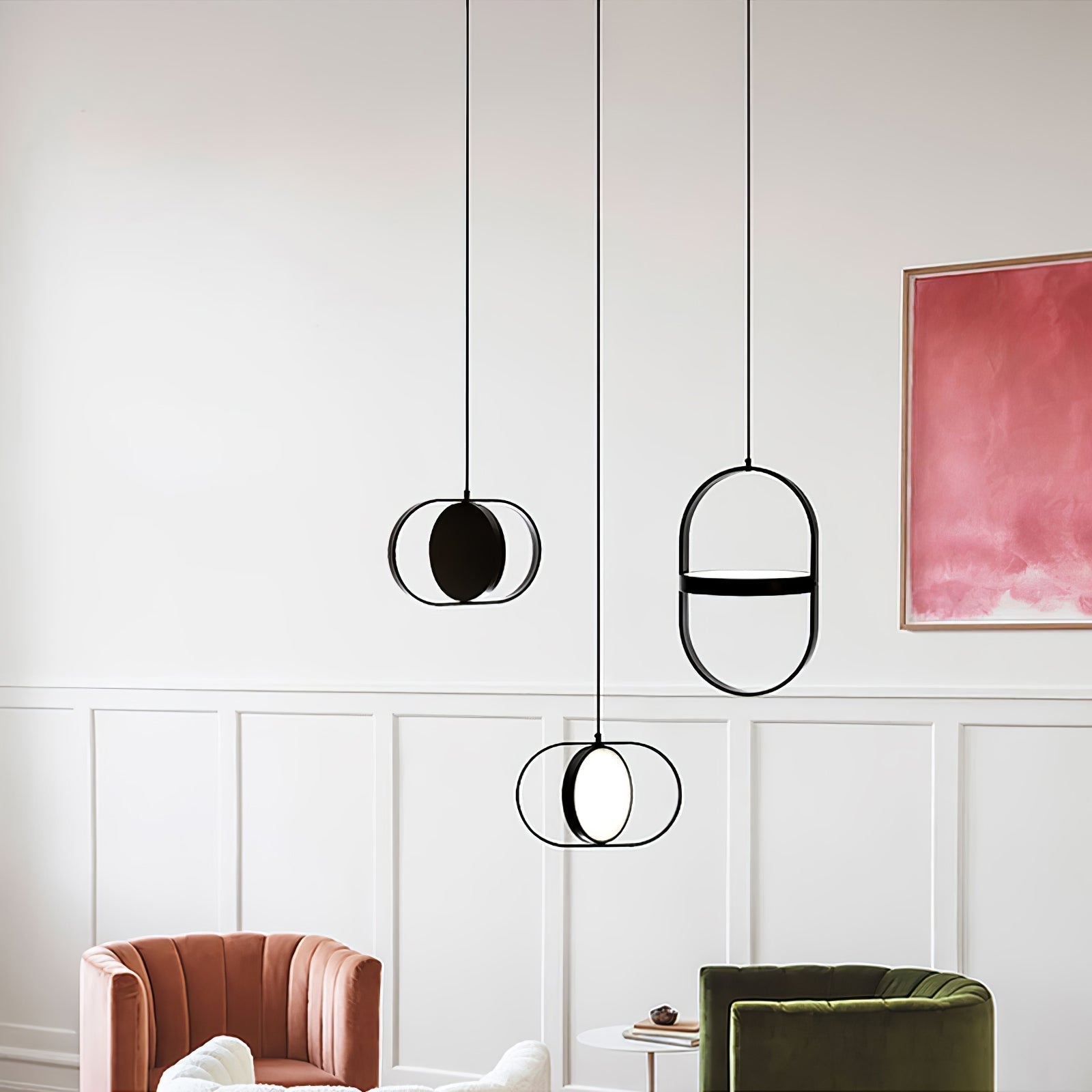 Modern KUU Rotating Circle LED Pendant Light Moon Inspired Adjustable Ring Hanging Lamp