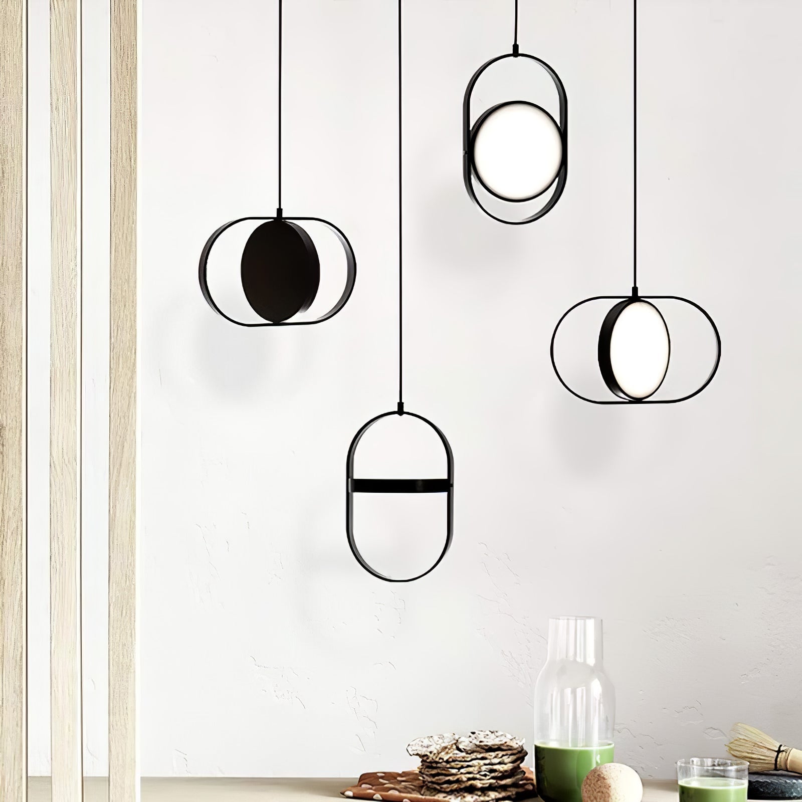 Modern KUU Rotating Circle LED Pendant Light Moon Inspired Adjustable Ring Hanging Lamp