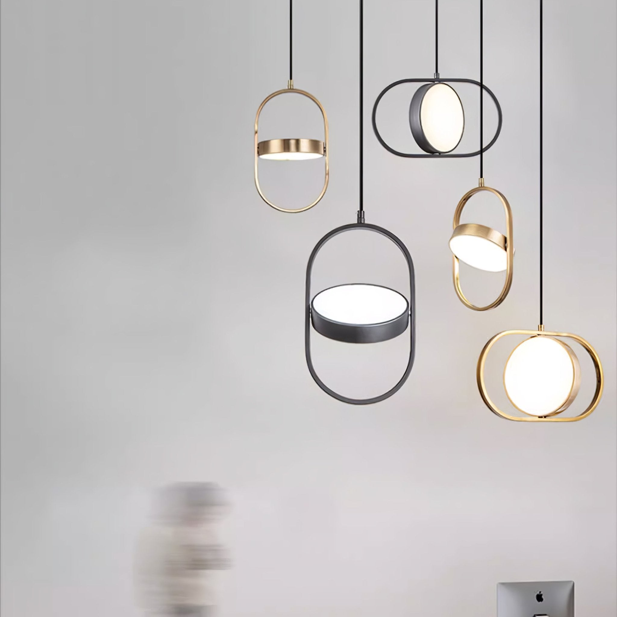 Modern KUU Rotating Circle LED Pendant Light Moon Inspired Adjustable Ring Hanging Lamp