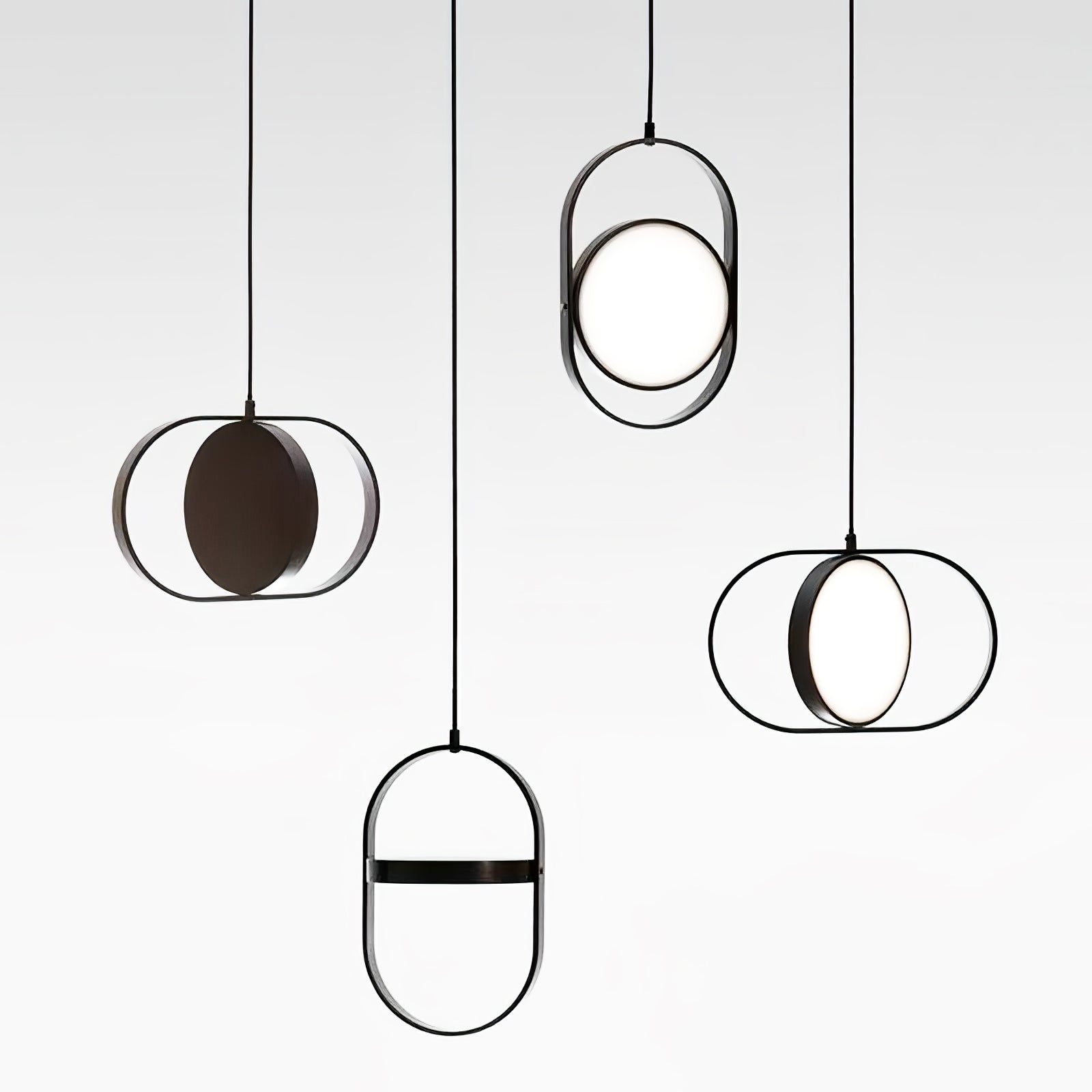 Modern KUU Rotating Circle LED Pendant Light Moon Inspired Adjustable Ring Hanging Lamp