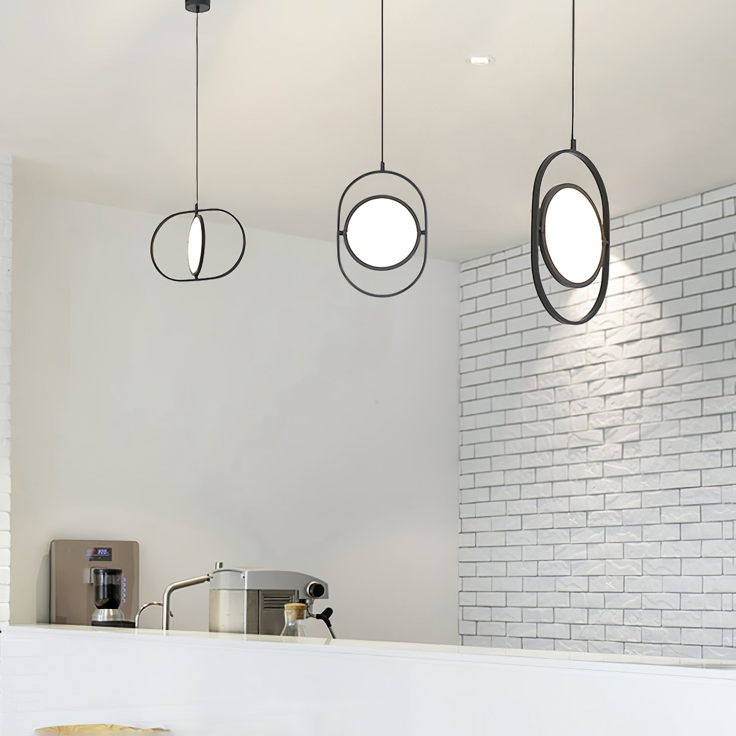 Modern KUU Rotating Circle LED Pendant Light Moon Inspired Adjustable Ring Hanging Lamp