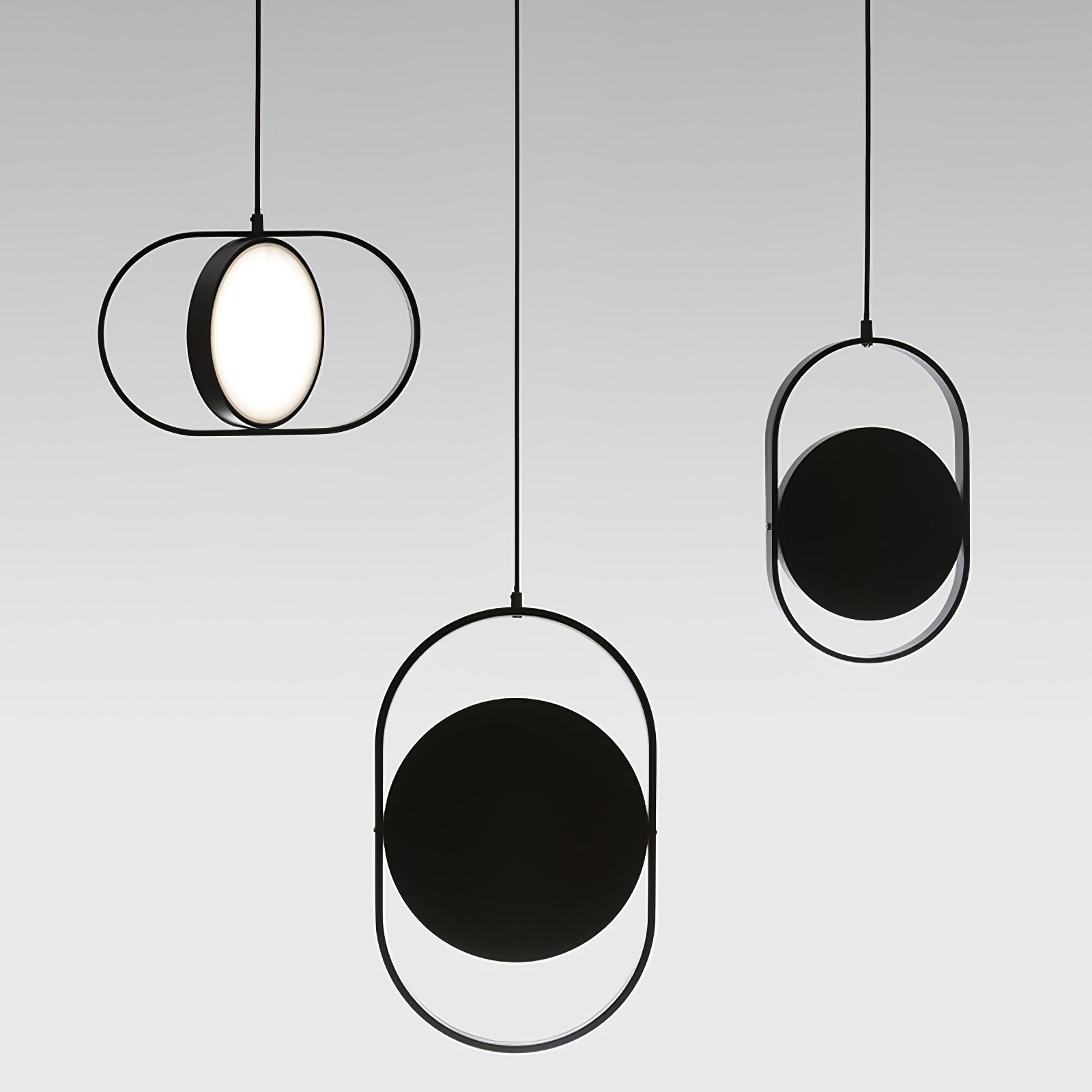 Modern KUU Rotating Circle LED Pendant Light Moon Inspired Adjustable Ring Hanging Lamp