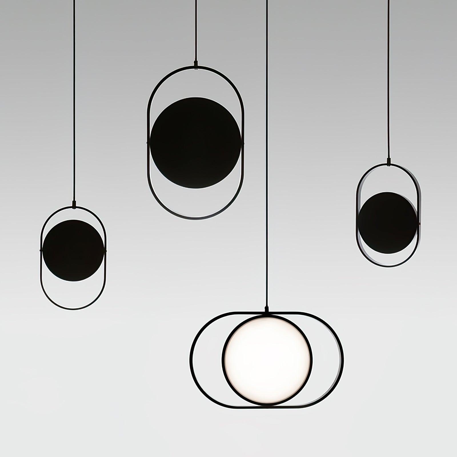 Modern KUU Rotating Circle LED Pendant Light Moon Inspired Adjustable Ring Hanging Lamp