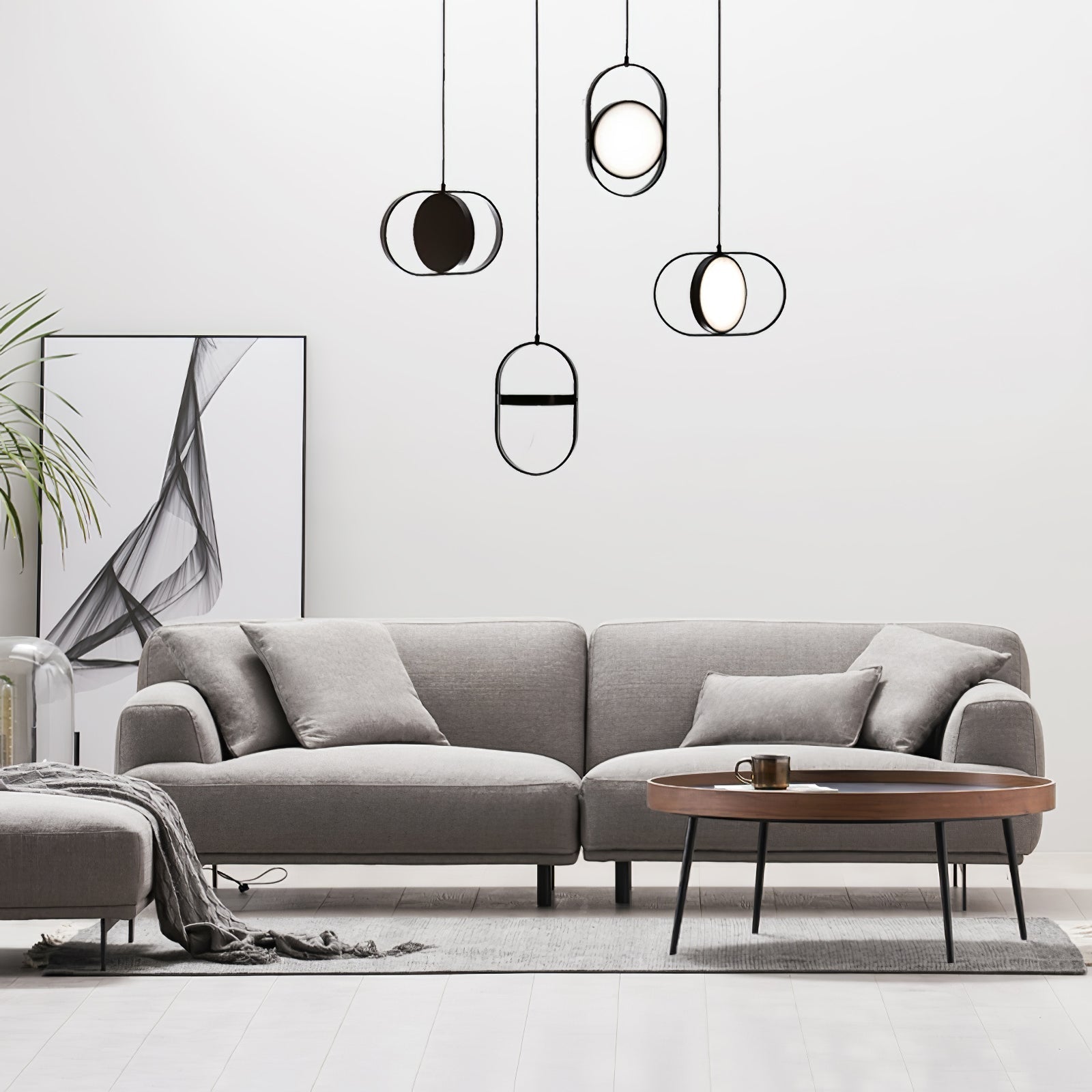 Modern KUU Rotating Circle LED Pendant Light Moon Inspired Adjustable Ring Hanging Lamp