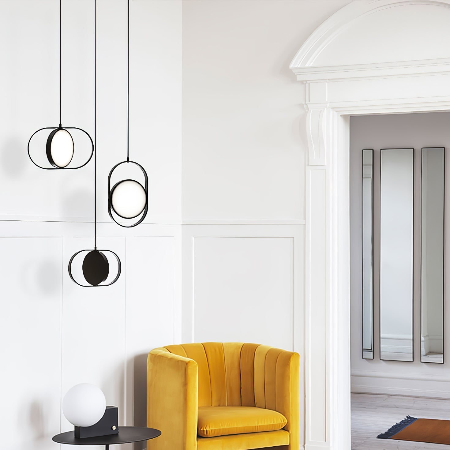 Modern KUU Rotating Circle LED Pendant Light Moon Inspired Adjustable Ring Hanging Lamp