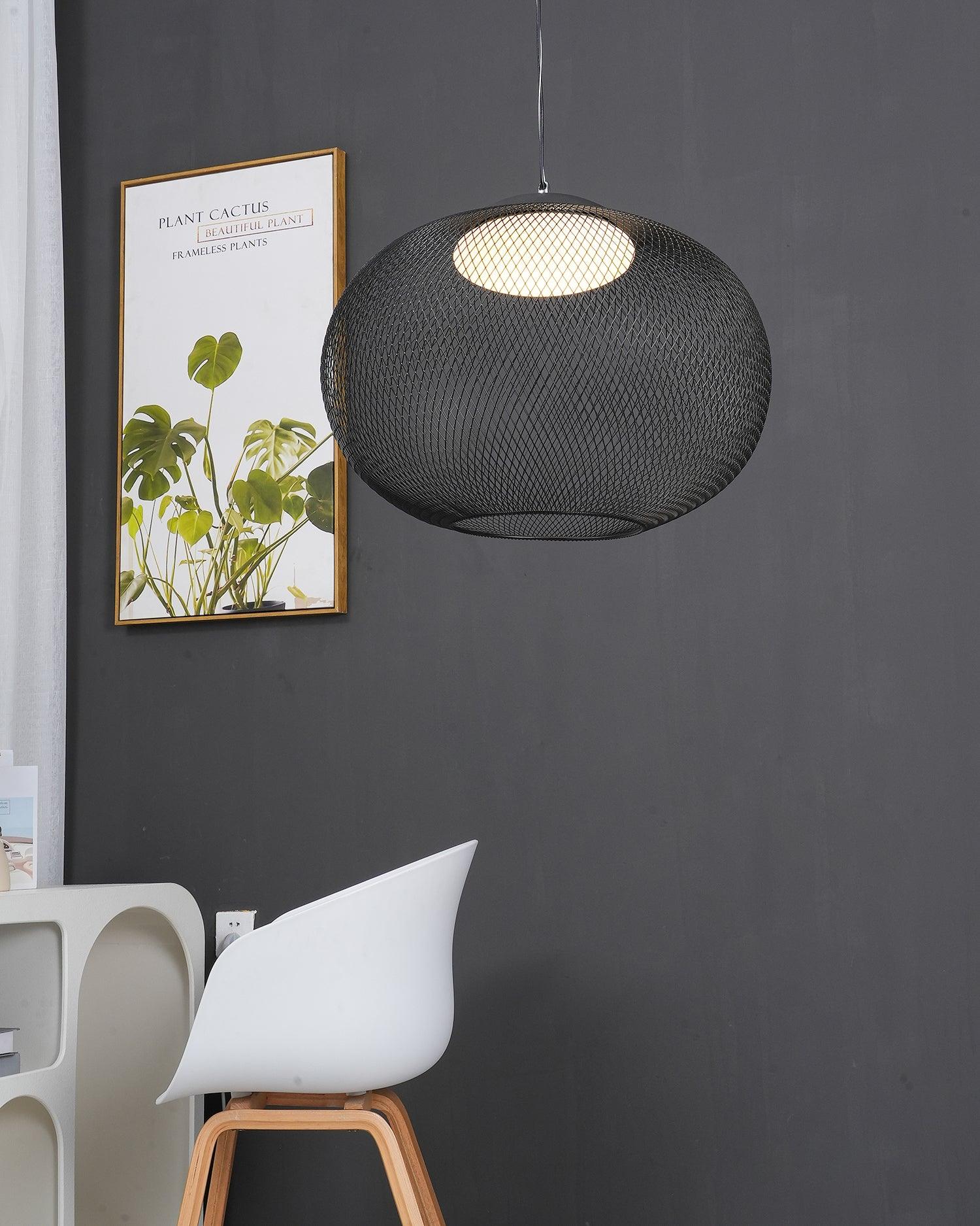 Modern Latticed Metal Mesh Pendant Light with Integrated LED for Living Room and Dining Areas