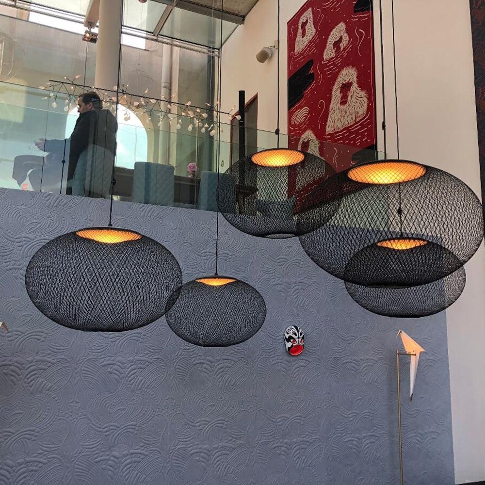 Modern Latticed Metal Mesh Pendant Light with Integrated LED for Living Room and Dining Areas