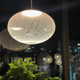 Modern Latticed Metal Mesh Pendant Light with Integrated LED for Living Room and Dining Areas