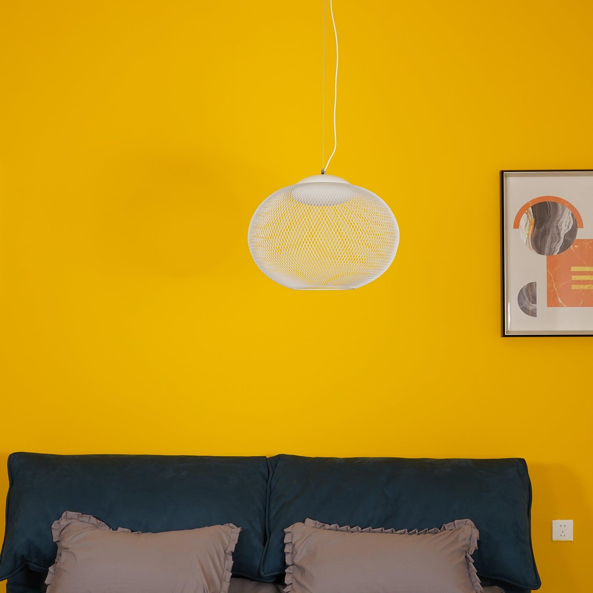 Modern Latticed Metal Mesh Pendant Light with Integrated LED for Living Room and Dining Areas
