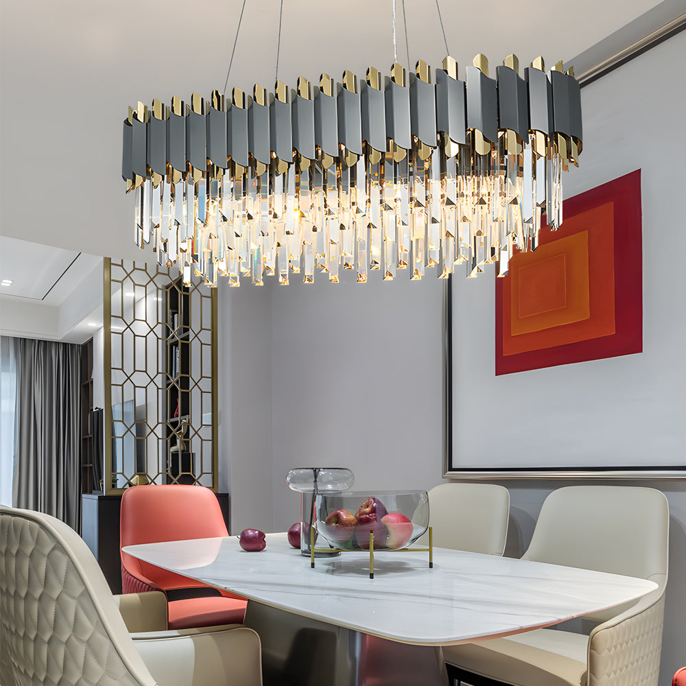 Modern Layered Crystal Chandelier Pendant Lighting for Dining Room with Adjustable Height