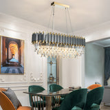 Modern Layered Crystal Chandelier Pendant Lighting for Dining Room with Adjustable Height