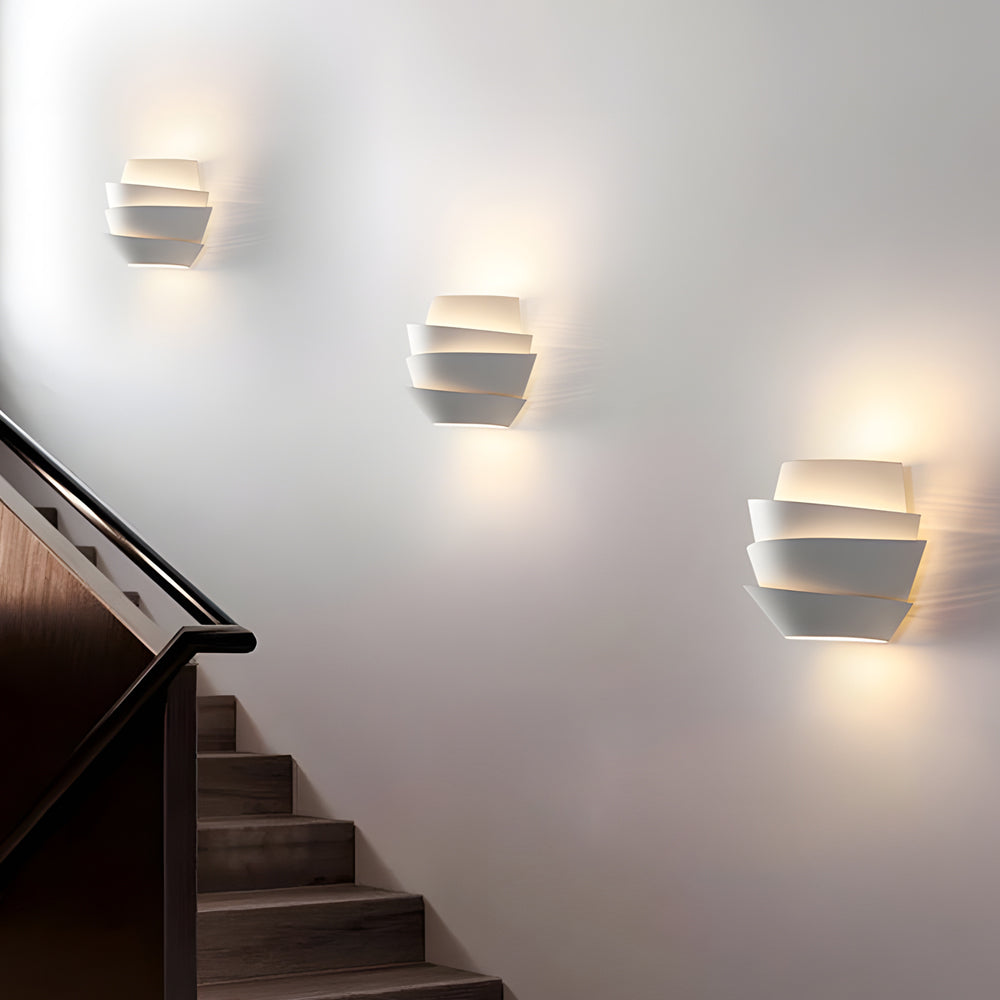 Modern Layered Half Cylinder White Iron Wall Sconce with Up and Down Lighting